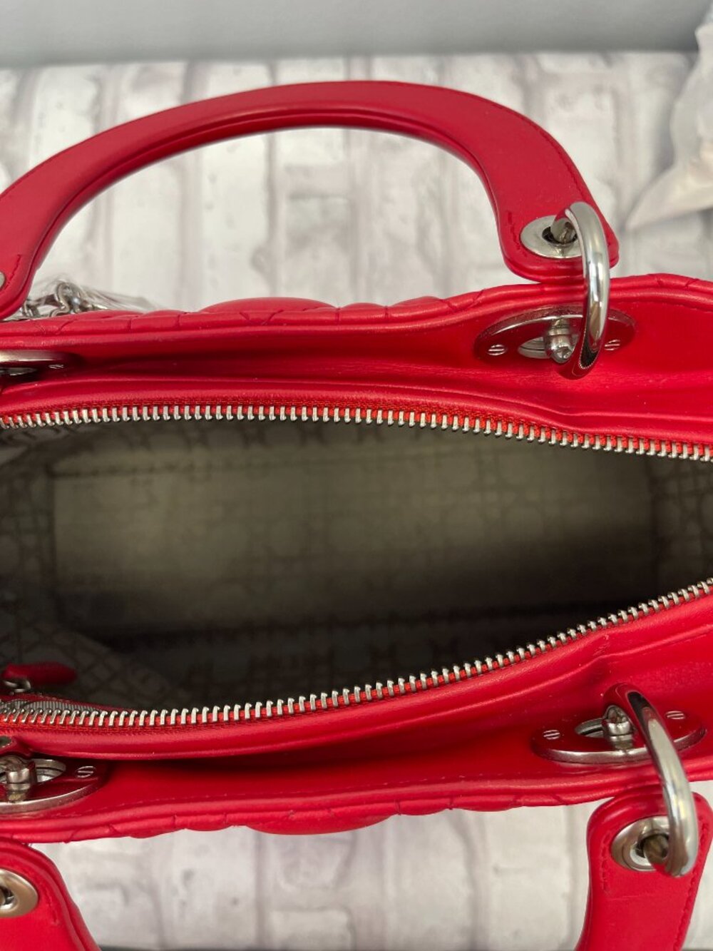 Dior Lady Dior in Red Lambskin - Large - Preowned - Picture 3 of 16